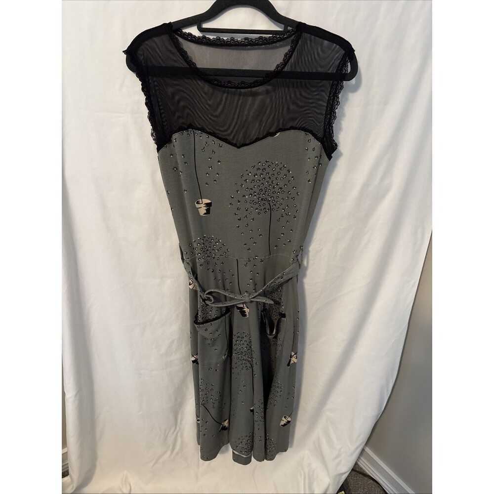 Effie's Heart Dress Womens Small Slate Blue/black Flower Pot Fit & Flare Jersey